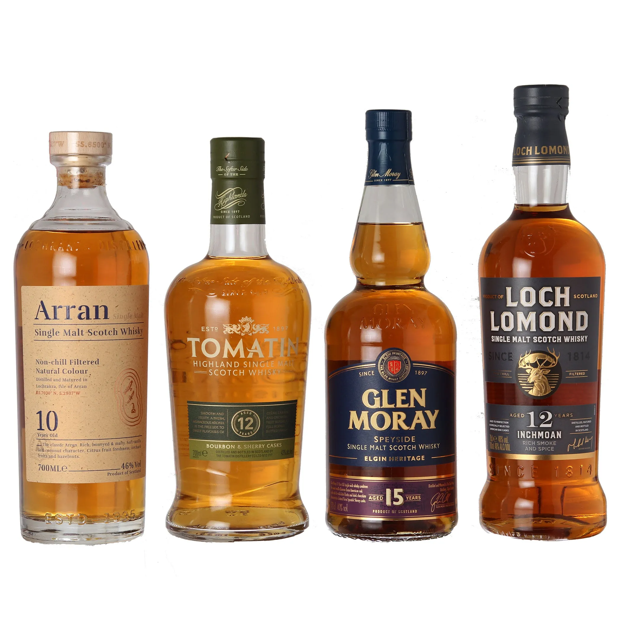 4 Whisky als Grundausstattung ausgesucht von unserem Einkäufer