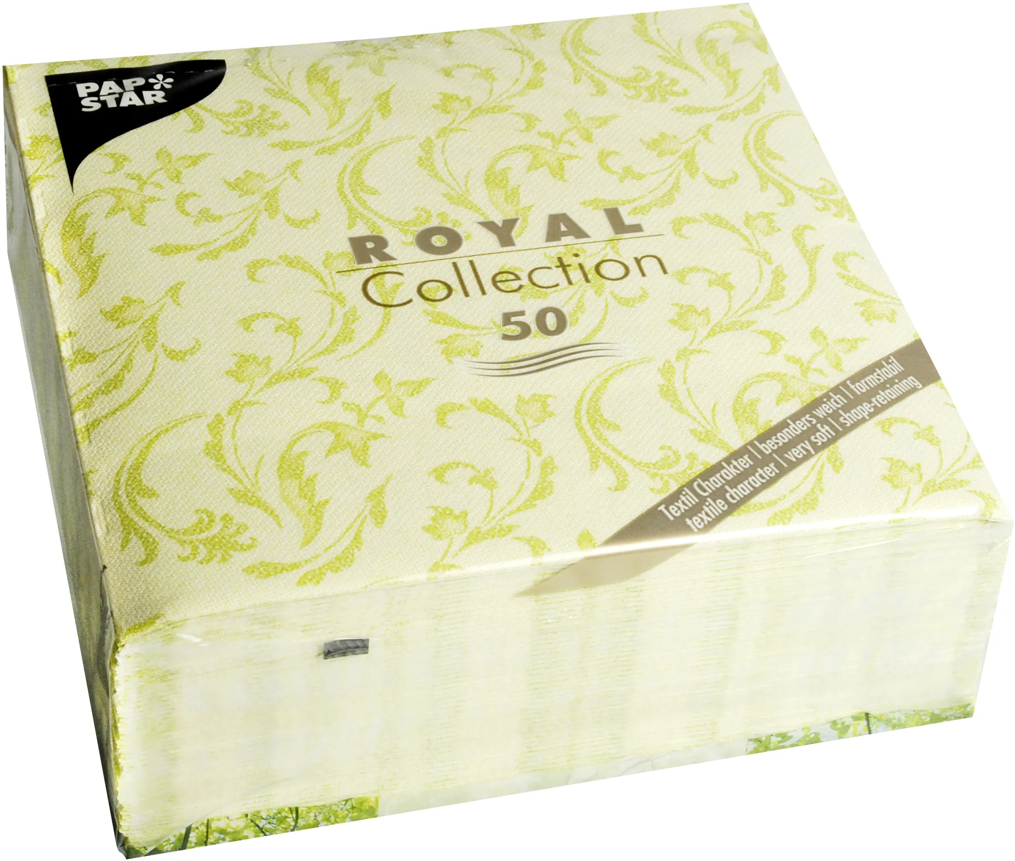 Papstar - Servietten 40 x 40 cm ROYAL Collection Limonengrün Damascato 50 Stück