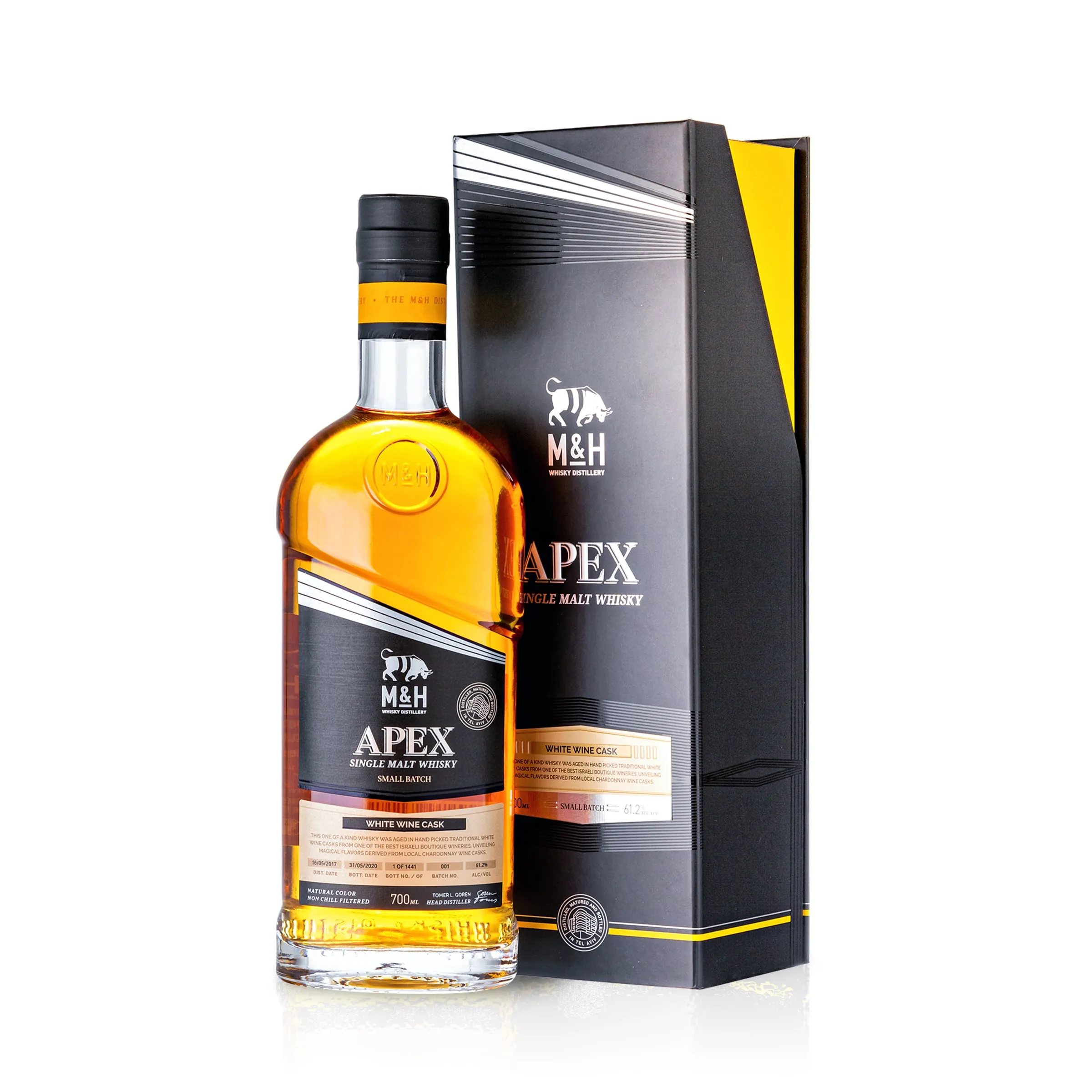 M&H Apex Small Batch White Wine Cask Finish Single Malt Whisky in Geschenkverpackung