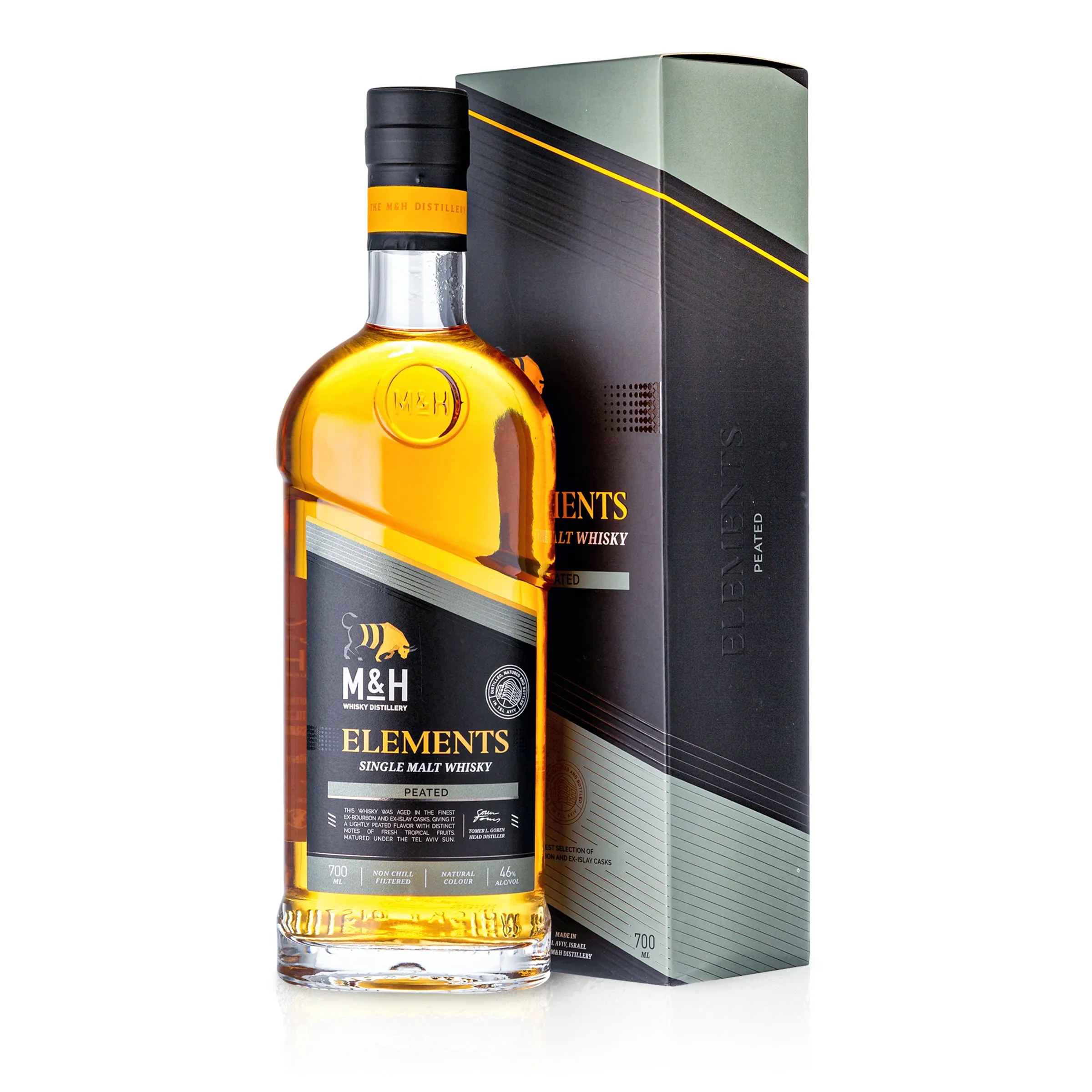 M&H Elements Peated Single Malt Whisky in Geschenkverpackung
