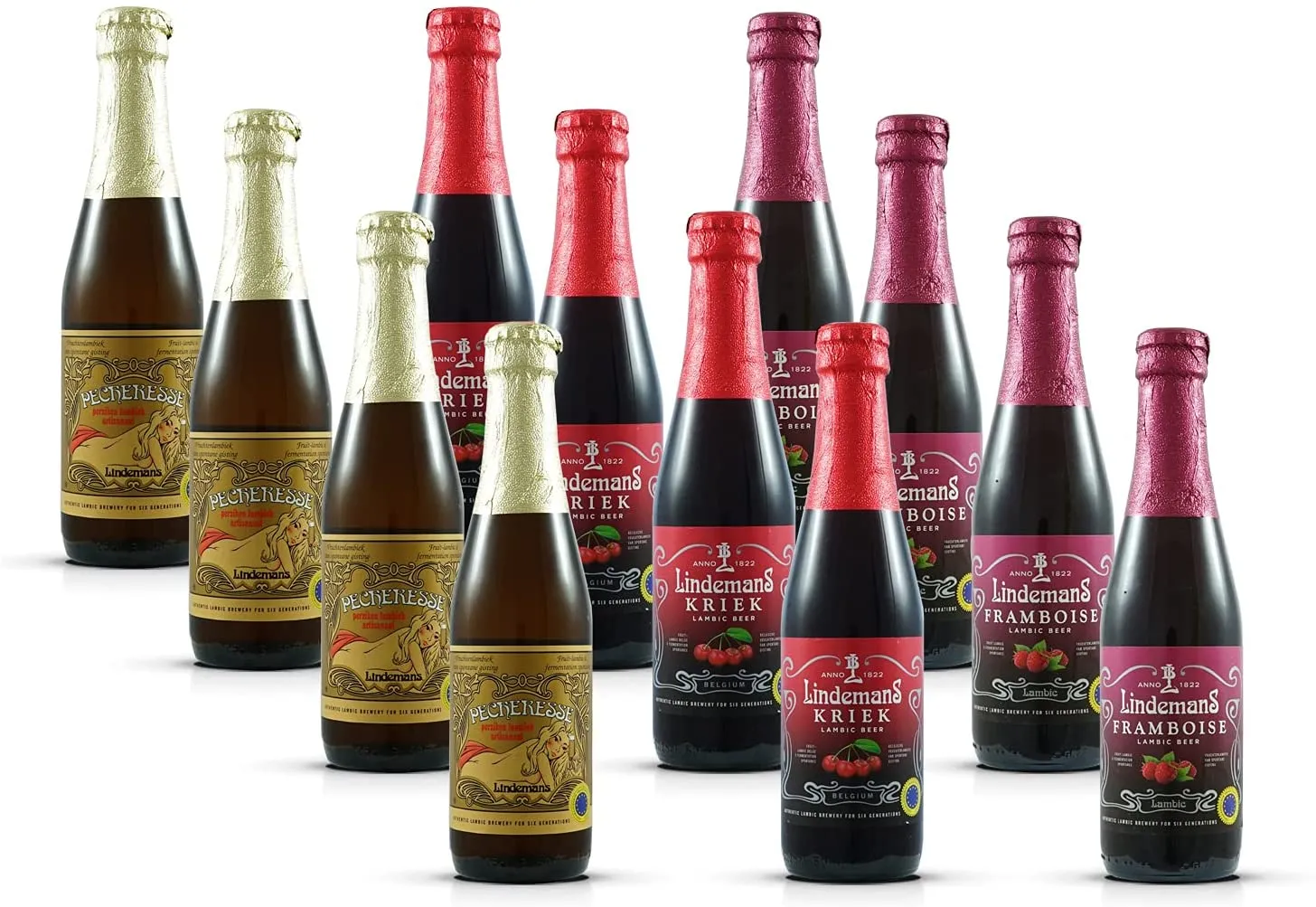 Lindemans Fruchtbier Mix, Paket mit 12 Bieren, Kriek, Pecheresse & Framboise