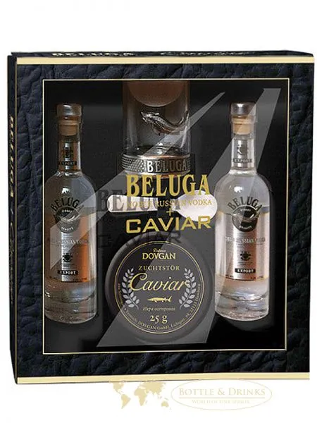 Beluga Set Vodka 2x50ml & Stör-Caviar 25g plus 1 Glas