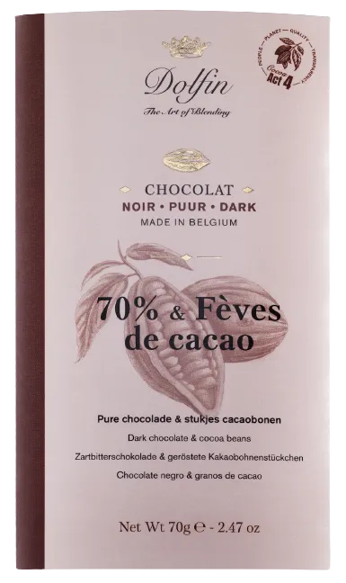 Dolfin Zartbitterschokolade 70% mit Kakaosplittern