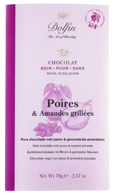 Dolfin Zartbitterschokolade mit Birne und gerösteten Mandeln