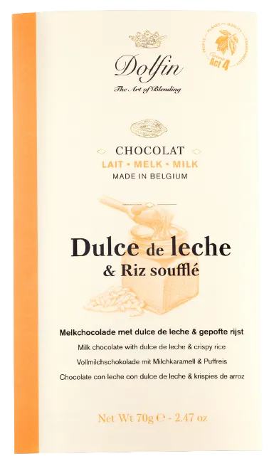 Dolfin Vollmilchschokolade Dulce de Leche und Puffreis