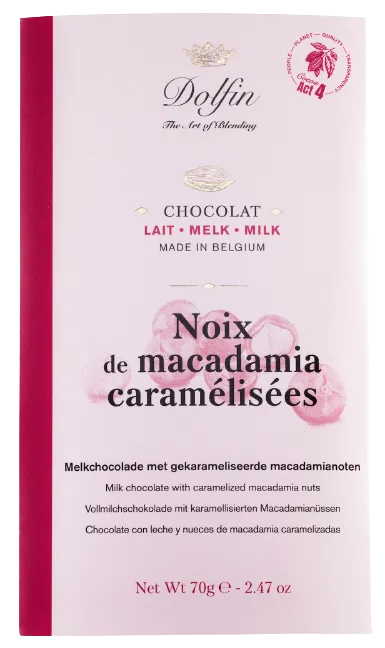 Dolfin Vollmilchschokolade mit karamellisierten Macadamianüssen