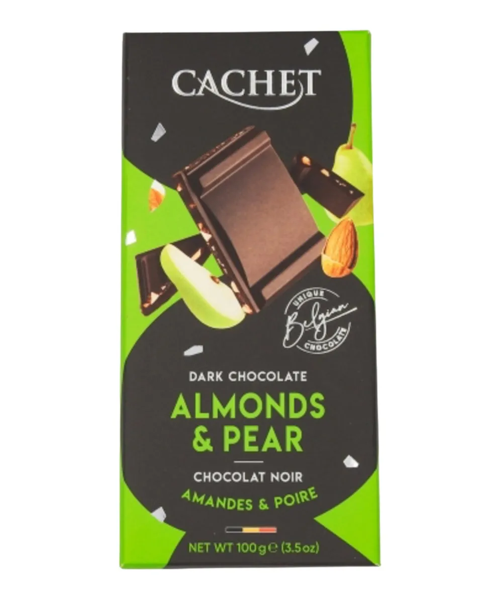 Bio-Zartbitterschokolade mit Birnenstückchen und Mandeln