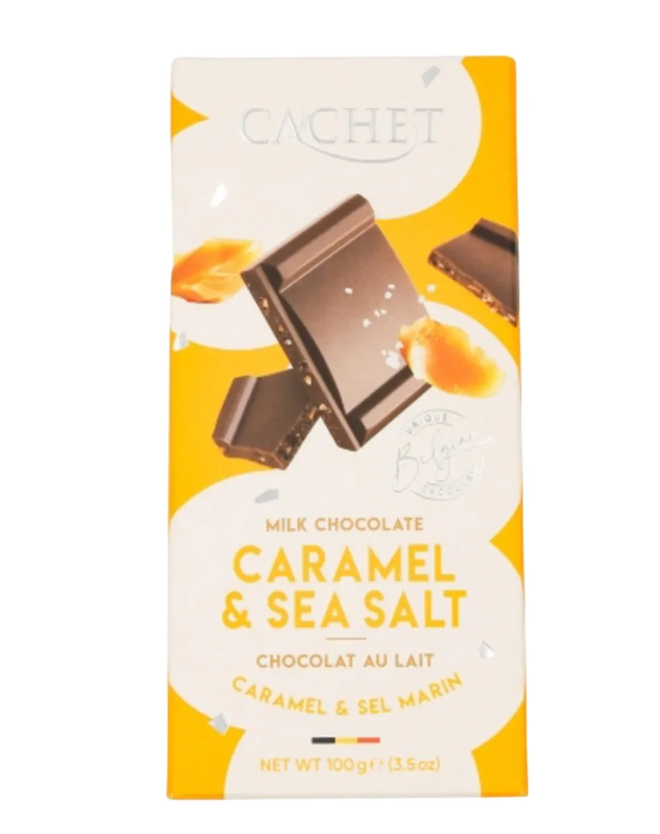 Bio-Milchschokolade mit Karamellstückchen und Meersalz (Fleur de Sel) (