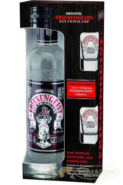 Friesengeist Frucht-Kräuterlikör 0,5 Liter in GP mit 2 Shot Gläser