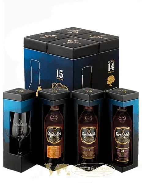 Glenfiddich Pioneers Collection 14-21 Jahre Set 3 x 0,2 Liter plus Glas