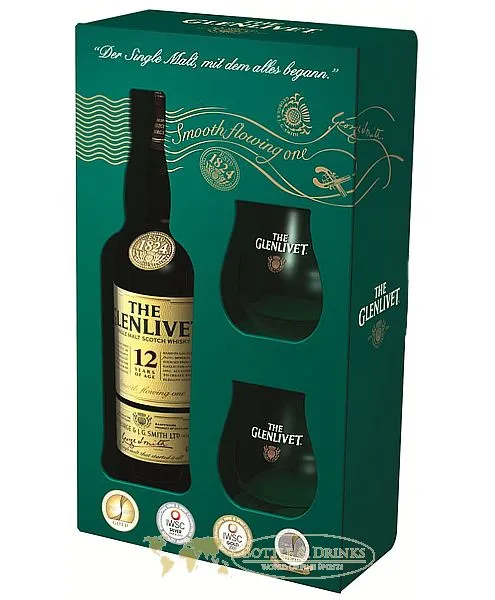 Glenlivet 12 Jahre mit 2 Nosing Gläsern Single Malt Whisky 0,7 Liter