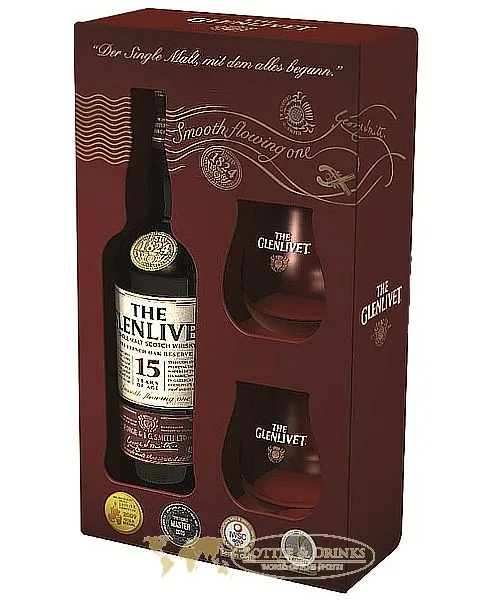 Glenlivet 15 Jahre mit 2 Nosing Gläsern Single Malt Whisky 0,7 Liter