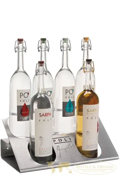 Jacopo Poli 6er Grappa-Sortiment im dekorativen Ständer Italien Grappa 6 x 0,7 Liter