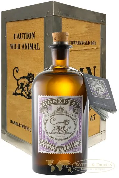 Monkey 47 Schwarzwald Dry Gin 0,5 Liter in Monkey Holzkiste