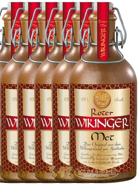 Original - roter - Wikinger Met im Tonkrug 6 x 0,5 Liter