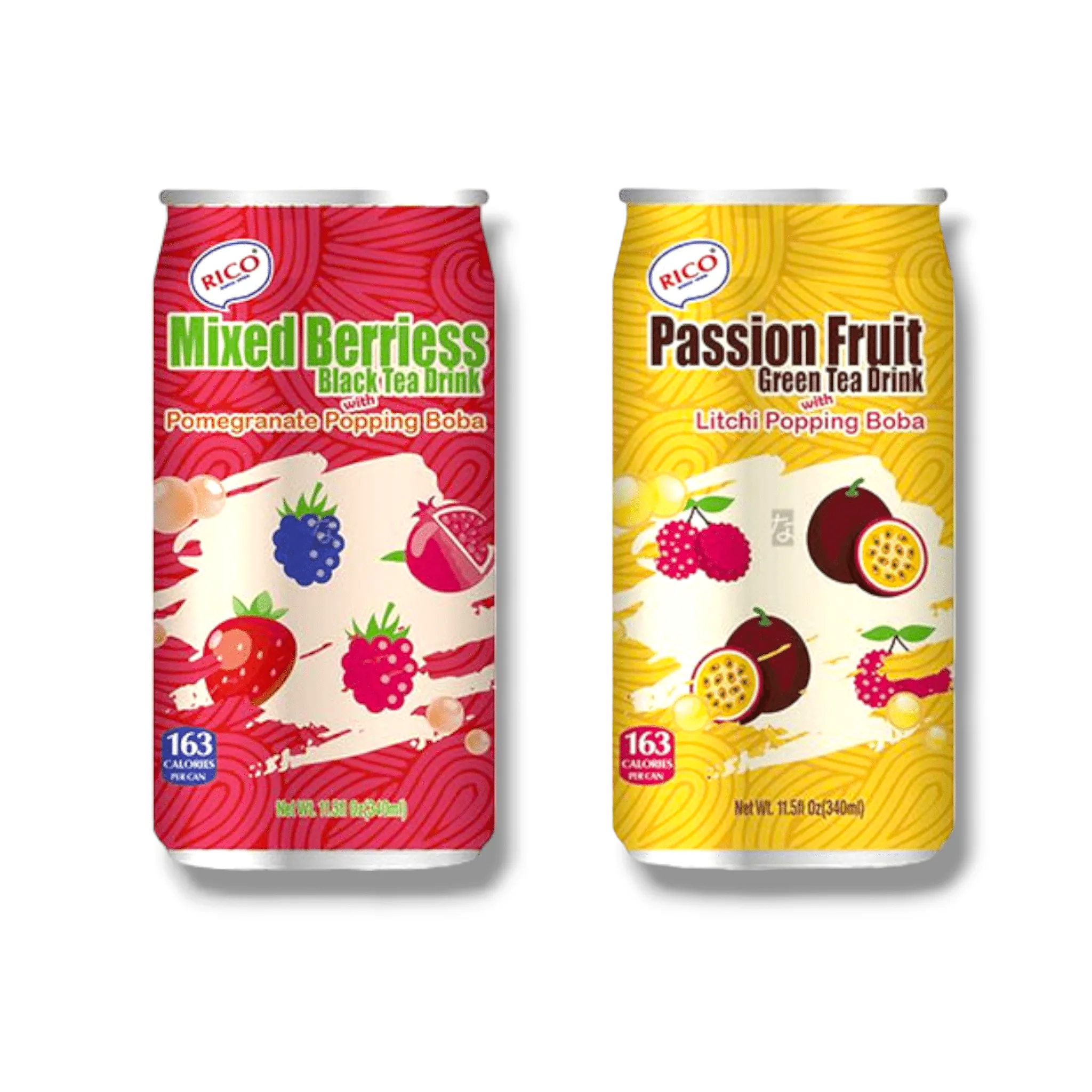 RICO Tea Mix - Black Tea Mixed Berries & Green Tea Passion Fruit mit Popping Boba 340ml Taiwan