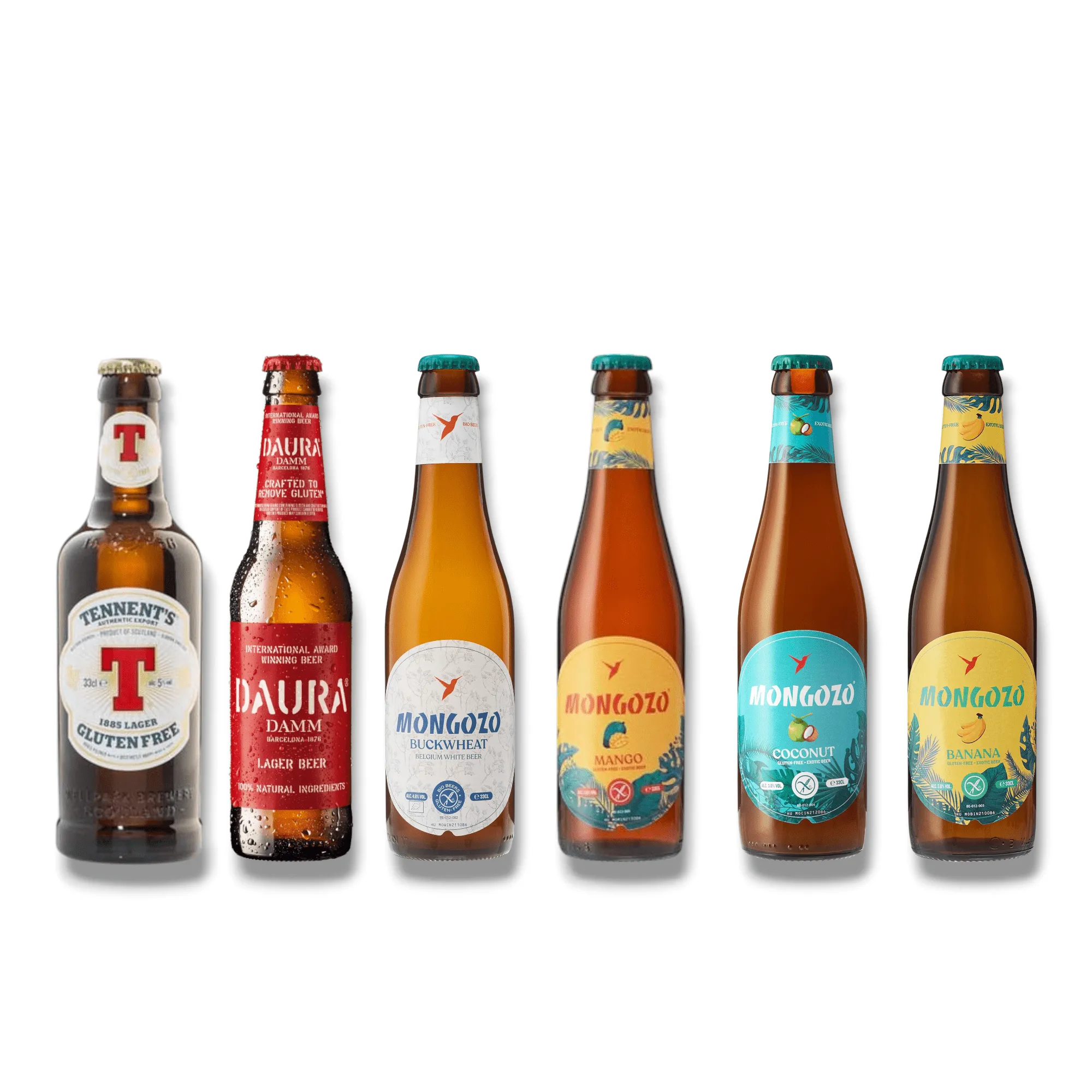 „Glutenfreies Bier-Set XXL: Tennent’s , Daura Damm & Mongozo 0,33l