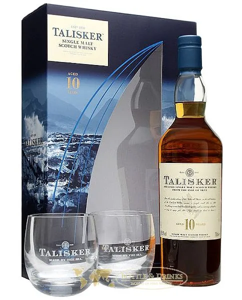 Talisker 10 Jahre in GP mit 2 Gläsern Single Malt Whisky 0,7 Liter