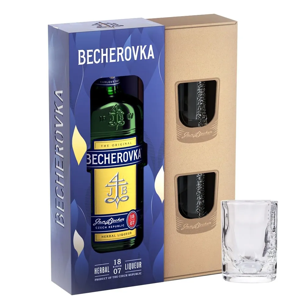 Becherovka Original Geschenkset - 700ml Flasche inkl. 2 Gläser