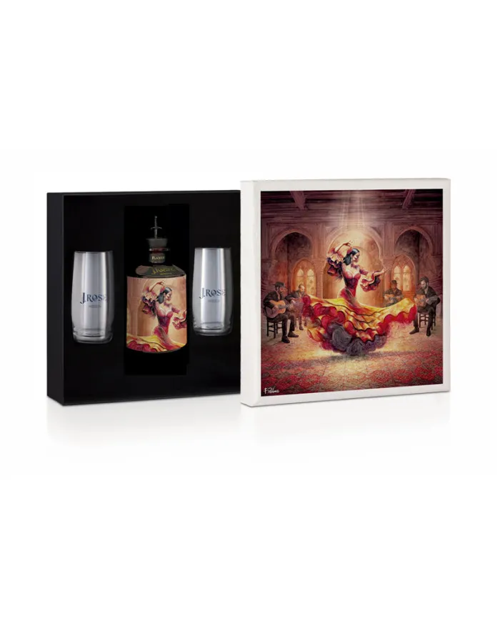 Box Flamenco London Dry Gin 70 cl e due bicchieri - J.Rose