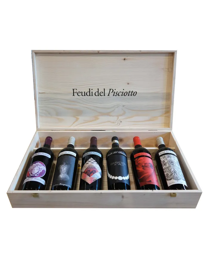 Cassa mista 6 bottiglie in cassetta di legno - Feudi del Pisciotto
