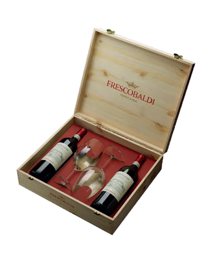 CASSETTA LEGNO CASTIGLIONI CHIANTI 2023 + due CALICI - Frescobaldi