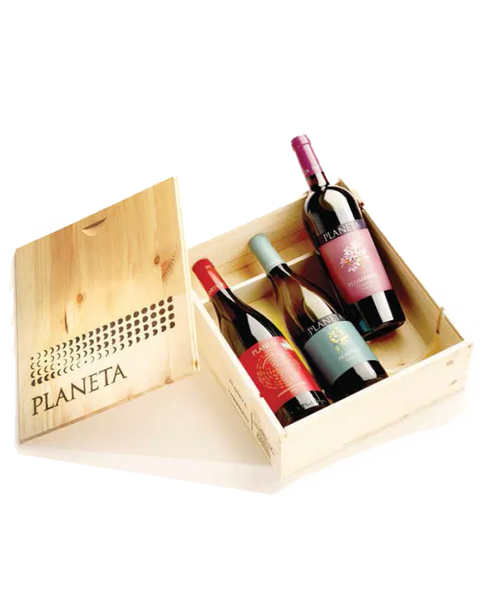 Confezione in legno 3 bottiglie - l. 0,750 "Selezione DOC" -Planeta