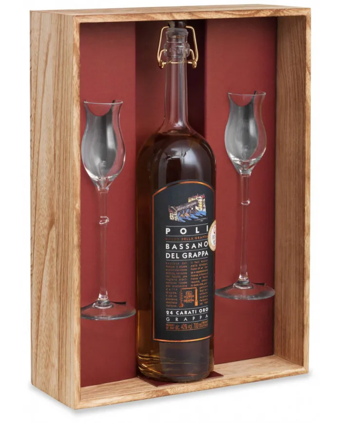 Confezione Legno N. 1 Grappa Poli e Bicchieri - Poli Distillerie