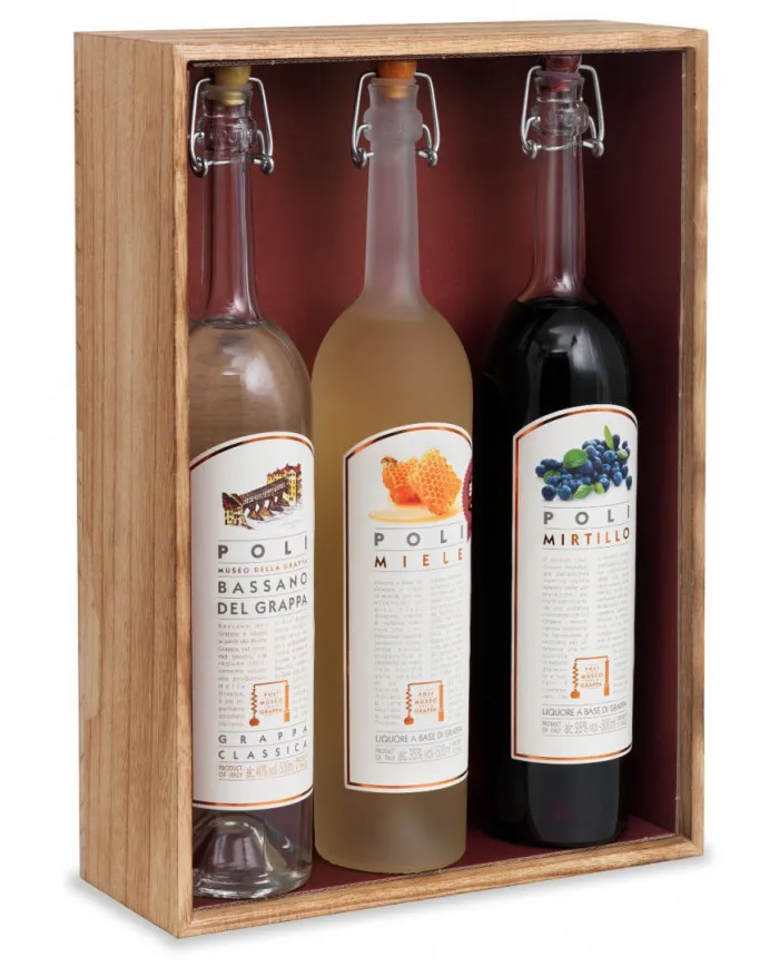 Confezione Legno N. 3 Grappa e Liquori Poli - Poli Distillerie