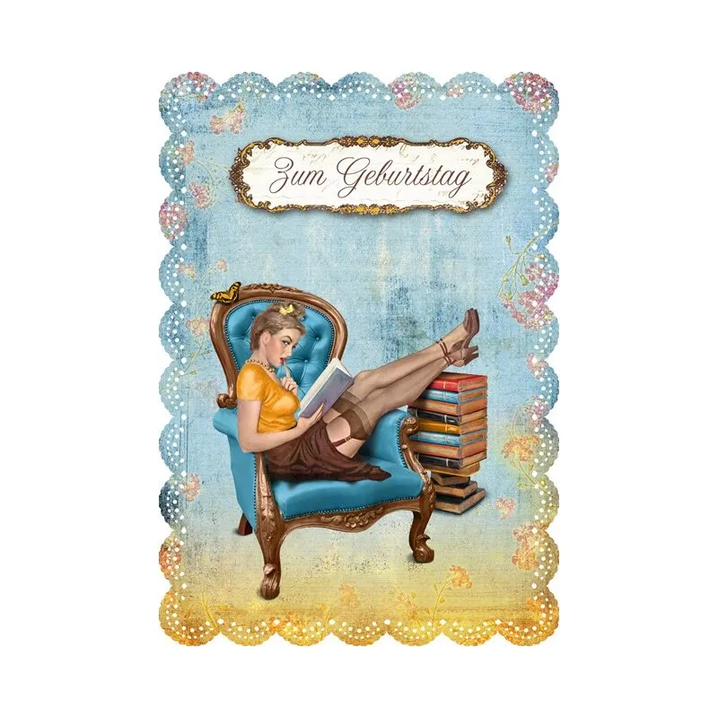 Geburtstagskarte Zum Geburtstag - lesende Frau