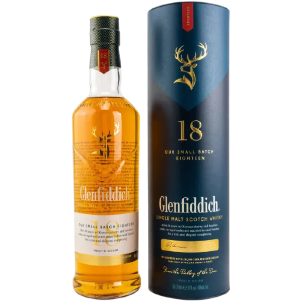 Glenfiddich 18 Jahre Our Small Batch Eighteen Single Malt Scotch Whisky 40,0% Vol., 0,7 Liter in GeschenkpackungGlenfiddich