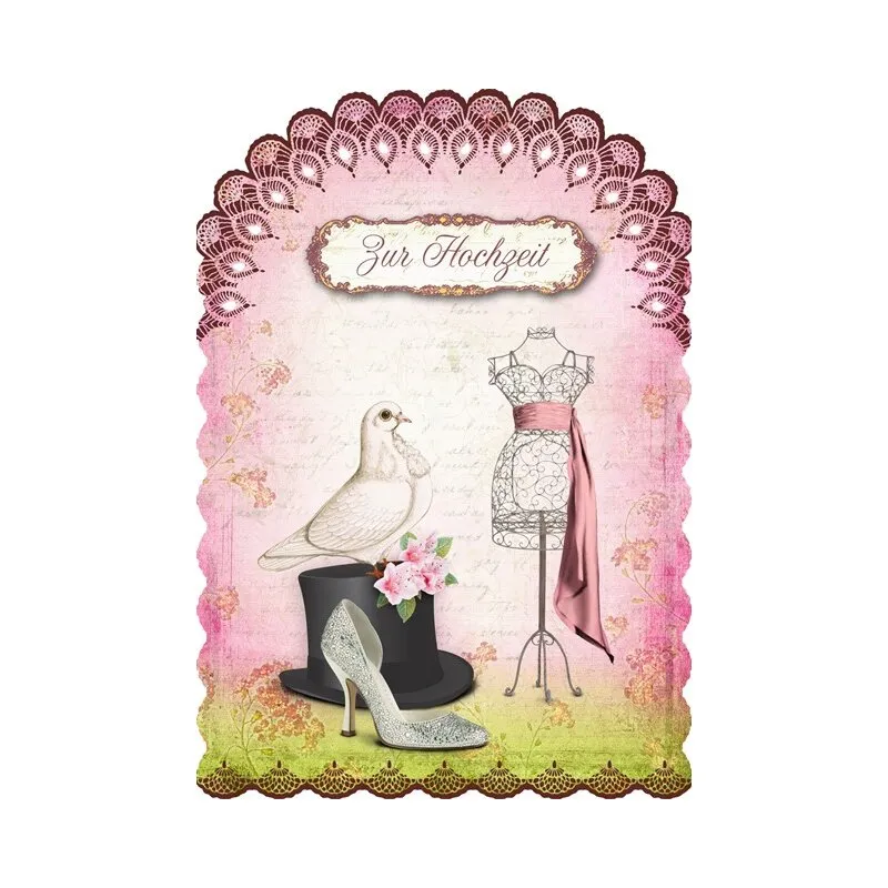 Glückwunschkarte Zur Hochzeit - Zylinder, Schärpe, Taube, Schuh