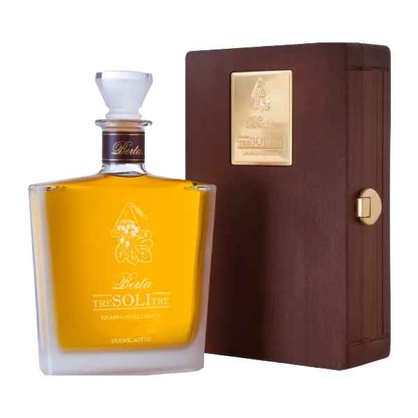 Grappa Invecchiata "Tre Soli Tre" 43,0% Vol., 0,7 Liter mit Holzbox Berta