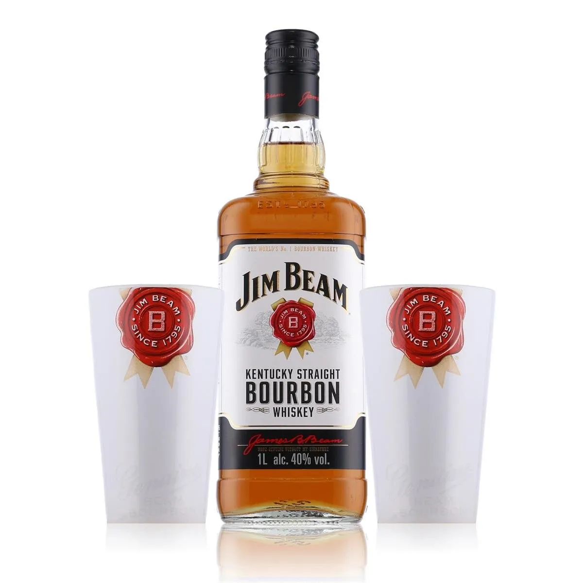 Jim Beam Kentucky Straight Bourbon Whiskey 40% Vol. 1l im Set mit 2 Tonbechern
