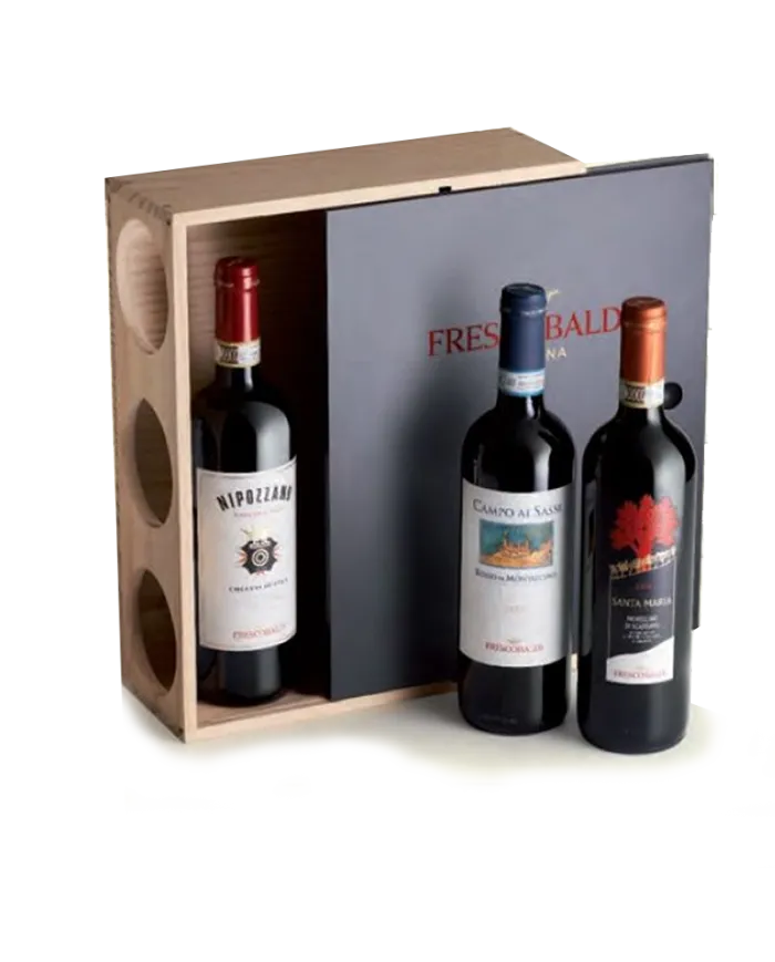 Marchesi De Frescobaldi - Confezione Regalo Cassetta Porta Calici Con 3 Bottiglie Marchesi De Frescobaldi Cod. XM01