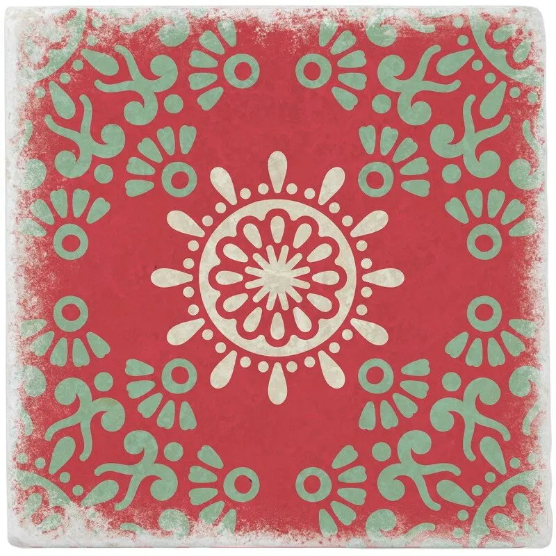 Marmorfliese bunt - Rot-Hellgrün