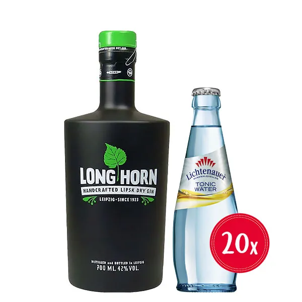 GIN-TONIC-PAKET Long Horn Lipsk Dry Gin 0,7L 42% vol + Lichtenauer Tonic 20x0,25L
