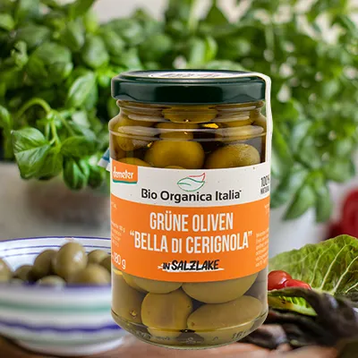 Grüne Oliven Bella di Cerignola in Salzlake Bio (Bio Organica Italia) 280 g