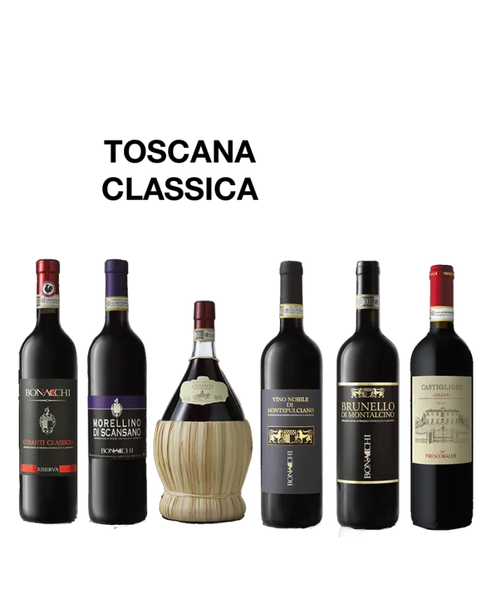 Toscana Classica: Morellino Scansano - Chianti Fiaschetto - Nobile Montepulciano - Brunello Montalcino - Chianti "Castiglioni"