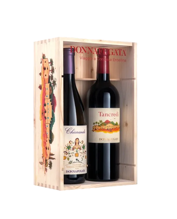 Viaggio a Contessa Entellina - Cassetta legno e plexiglass 2 bottiglie da 0,75l Donnafugata